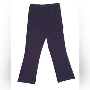 Misook M semi-Sheer Metallic Knit Pull-On Pants Dark Plum Navy Stretch Flare Leg